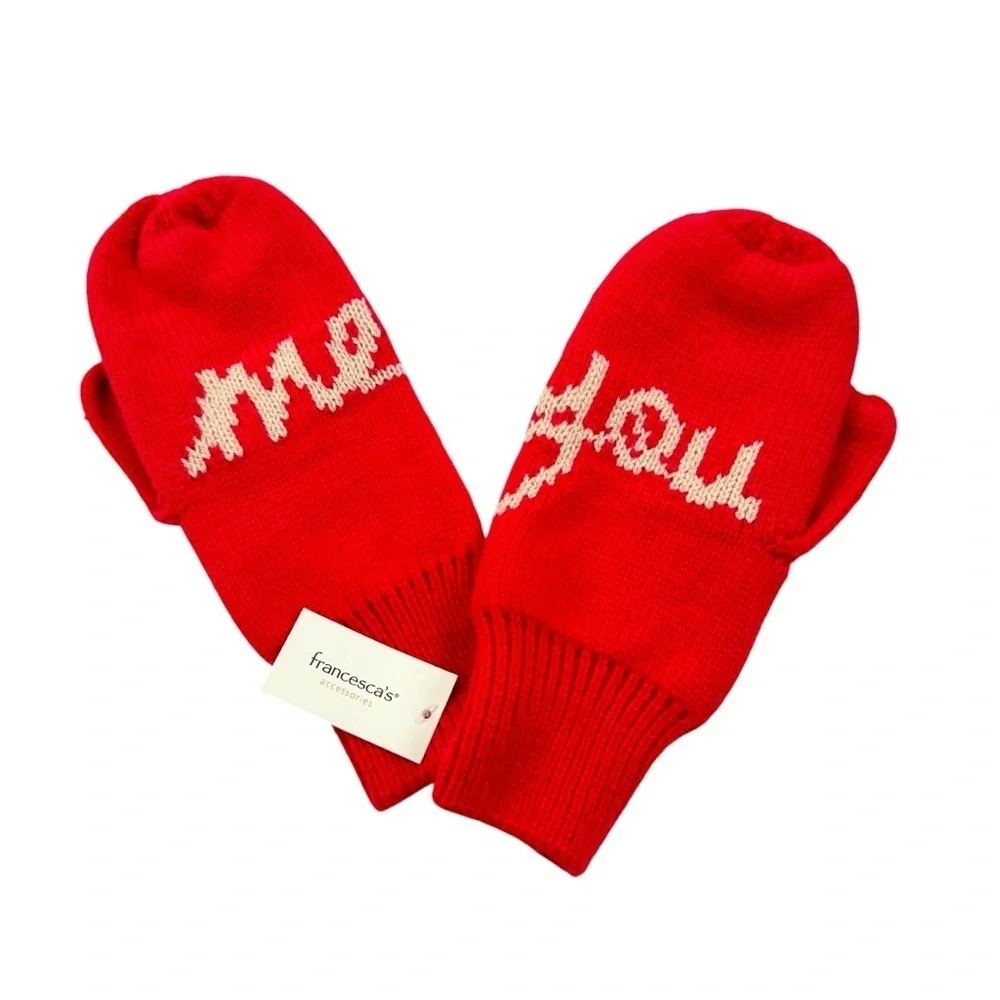 NWT Francesca’s Me and You Heart Knit Mittens Red